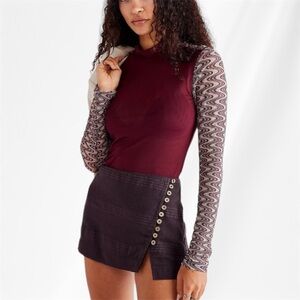 NWOT Free People Eve Top Size Large Maroon Retro Contrast Long Sleeves Mesh